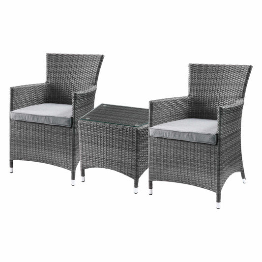 Updated Modern 3 Piece Gray Highback Wicker Patio Set