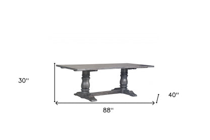 88" Light Gray And Gray Solid Wood Trestle Base Dining Table