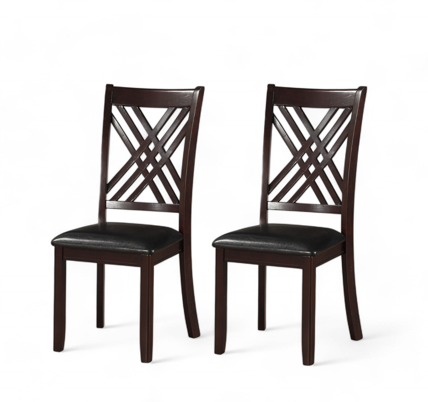 Set of Two Black Upholstered Faux Leather Cross Back Dining Side Chairs