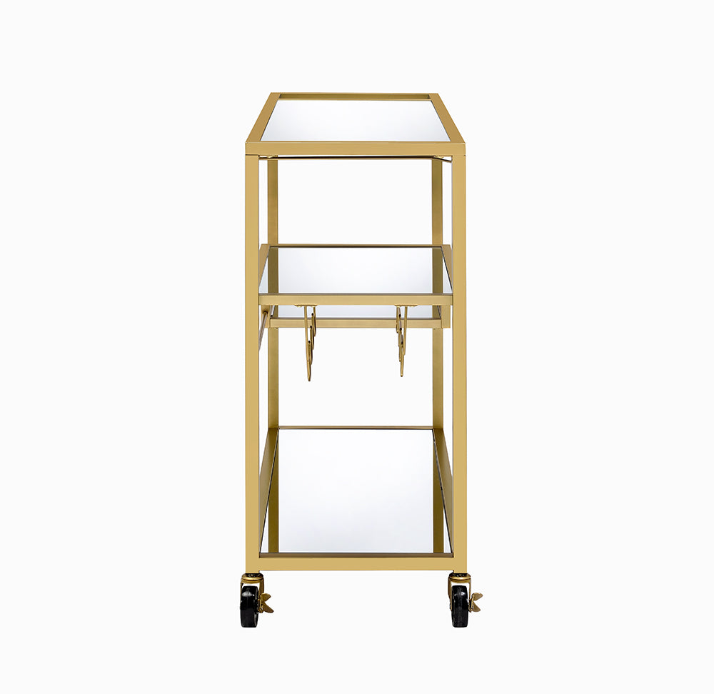 40" X 16" X 37" Gold And Clear Glass Serving Cart