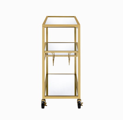 40" X 16" X 37" Gold And Clear Glass Serving Cart