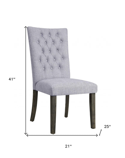 Set of Two Tufted Gray Upholstered Fabric Dining Side Chairs