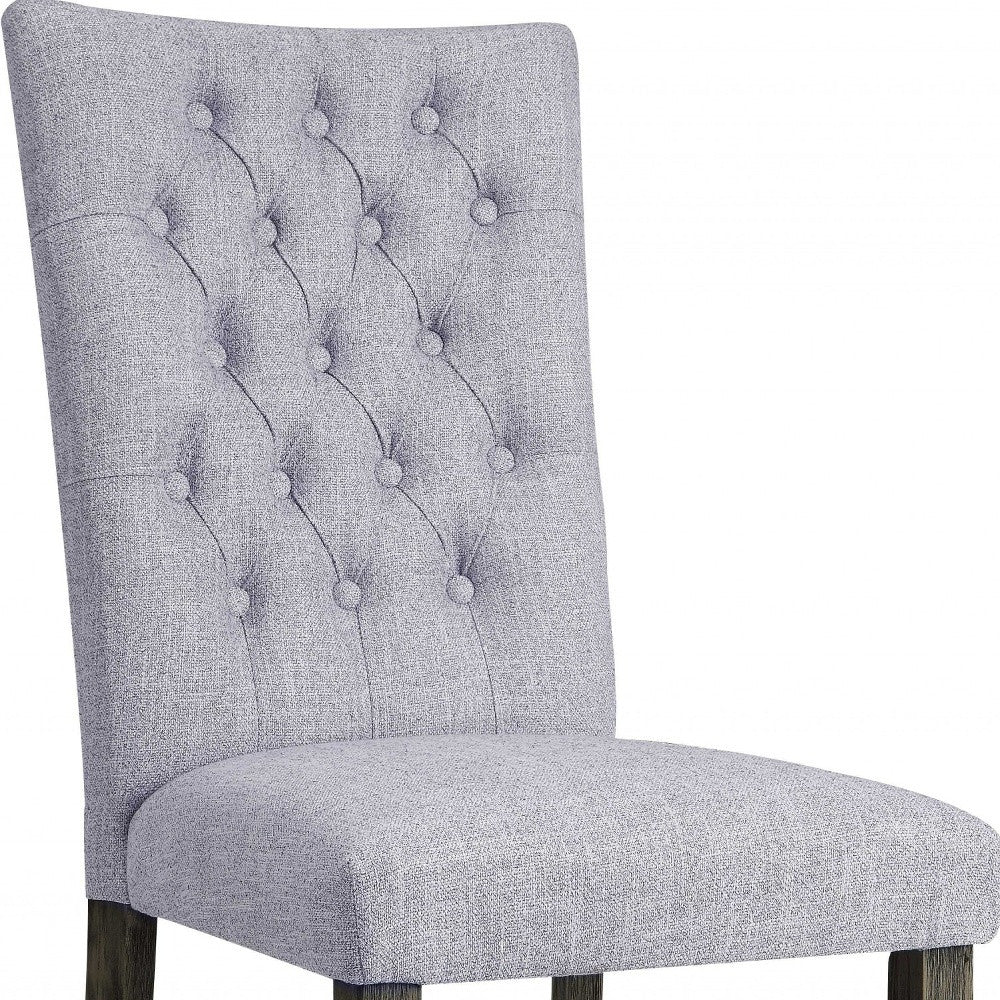 Set of Two Tufted Gray Upholstered Fabric Dining Side Chairs