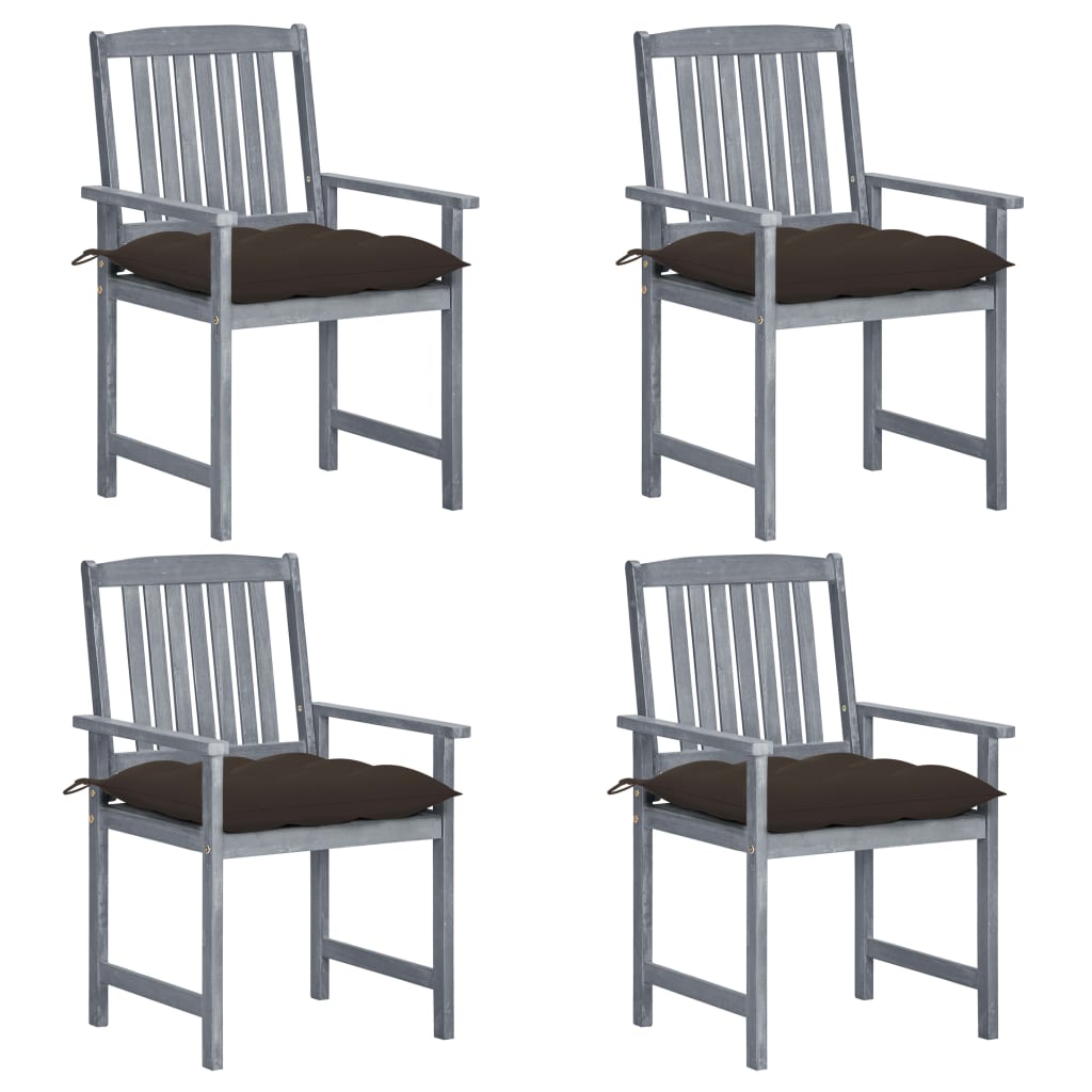 Patio Chairs with Cushions 2 pcs Gray Solid Acacia Wood