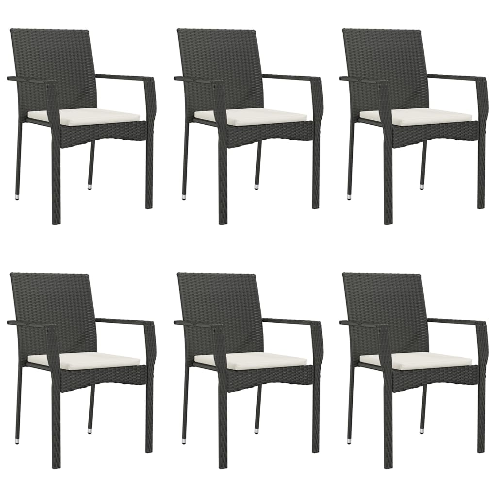 7 Piece Patio Dining Set with Cushions Black Poly Rattan