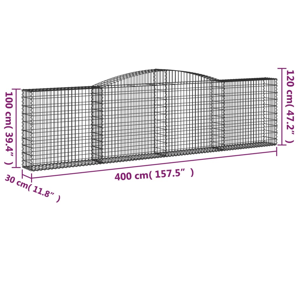 Arched Gabion Baskets 6 pcs 157.5"x11.8"x39.4"/47.2" Galvanized Iron