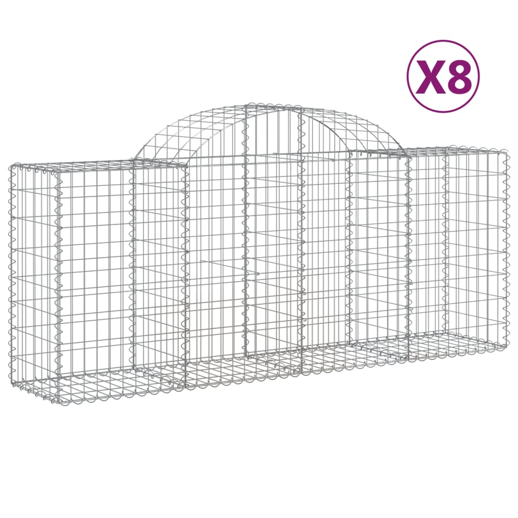 Arched Gabion Baskets 8 pcs 78.7"x19.7"x31.5"/39.4" Galvanized Iron