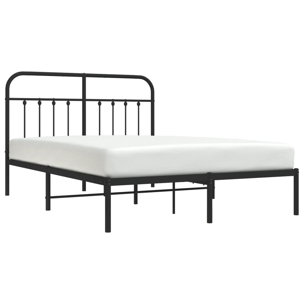 Metal Bed Frame without Mattress with Headboard Black 53.1"x74.8"