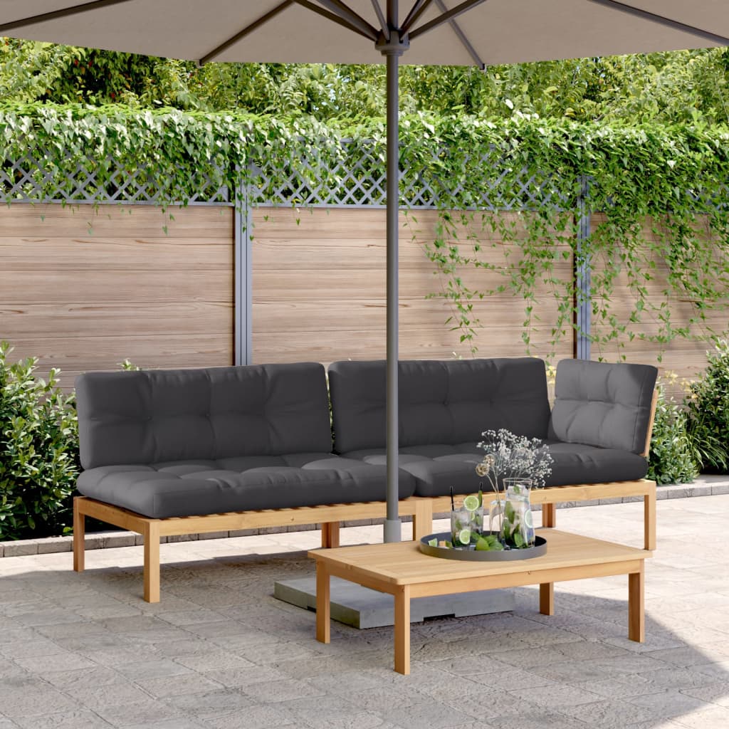 3 Piece Patio Pallet Sofa Set with Cushions Solid Wood Acacia