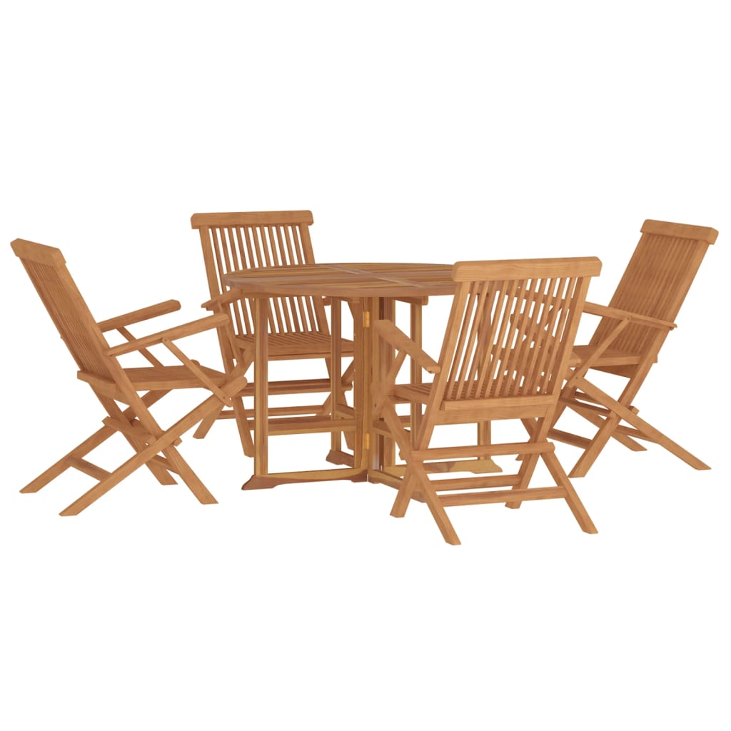 5 Piece Folding Patio Dining Set Solid Wood Teak