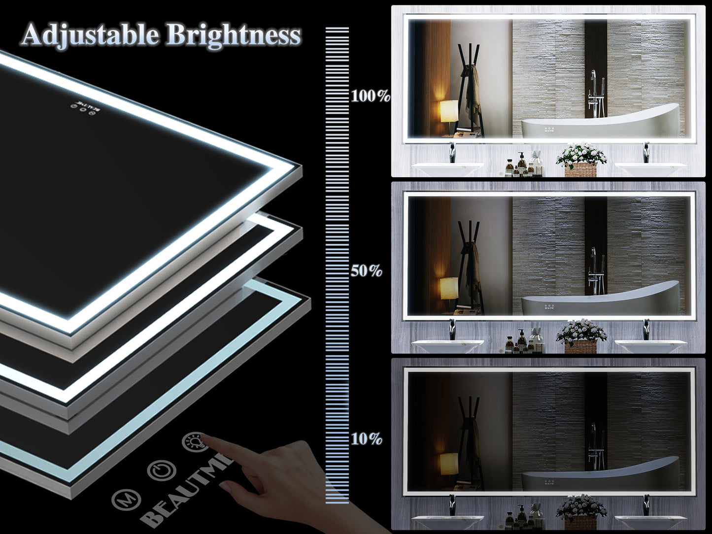 72X32 inch Oversized LED Bathroom Mirror Wall Mounted Mirror with 3 Color Modes Aluminum Frame Wall Mirror Large Full Length Mirror with Lights Lighted Full Body Mirror for Bedroom Living Room, Silver