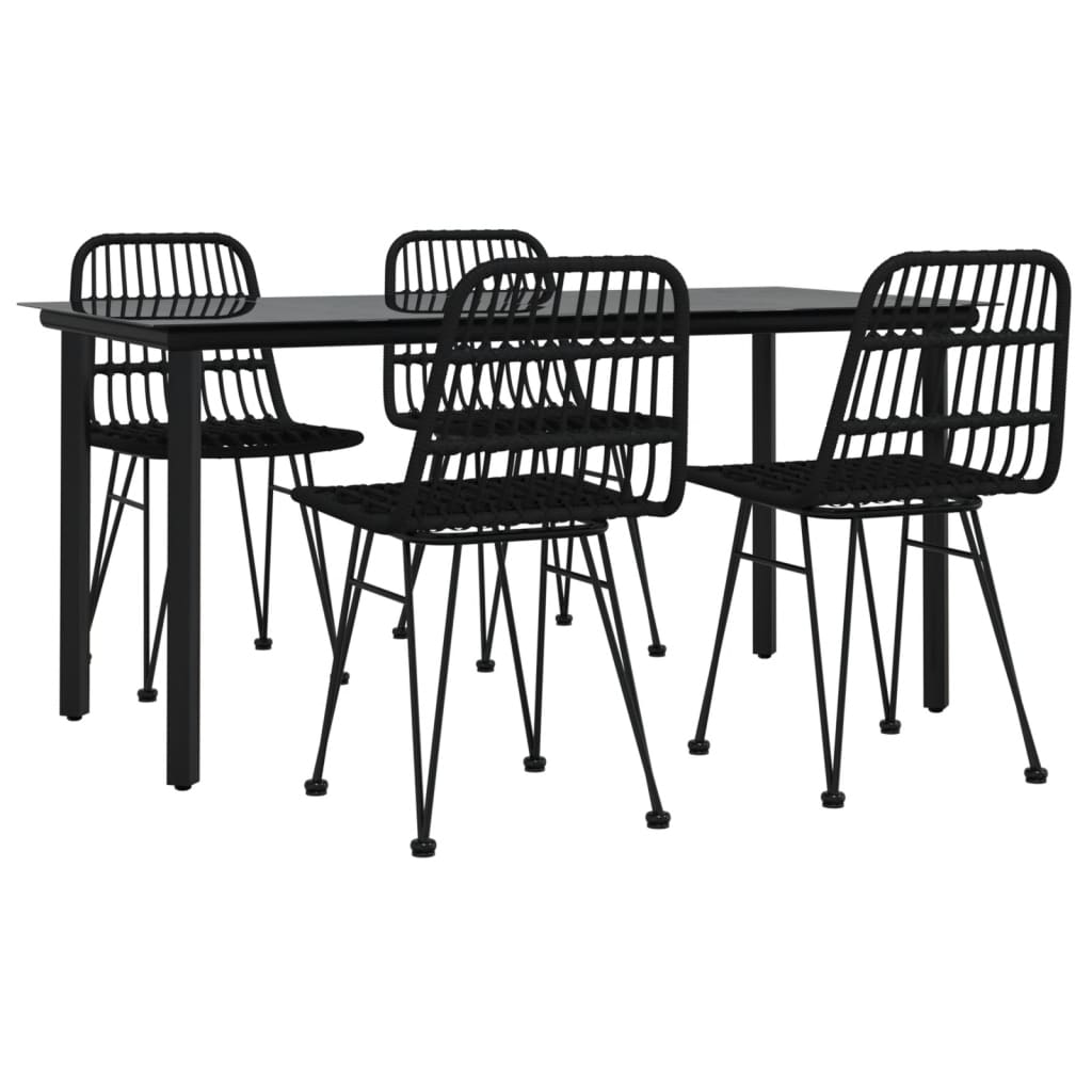 5 Piece Patio Dining Set Black Poly Rattan