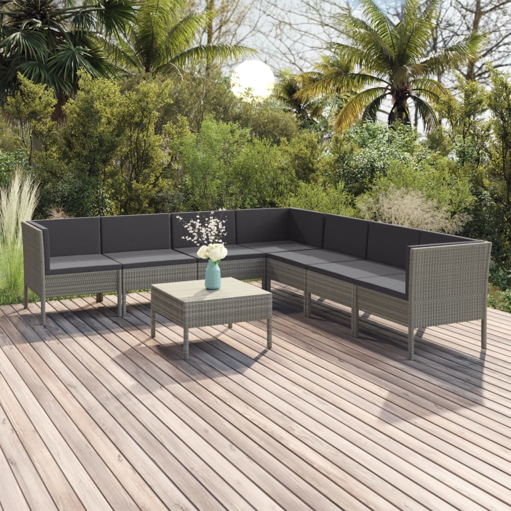 8 Piece Patio Lounge Set with Cushions Poly Rattan Gray