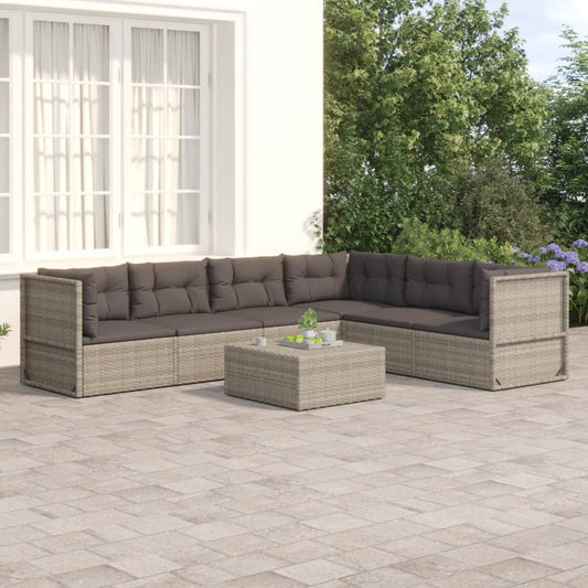 6 Piece Patio Lounge Set with Cushions Gray Poly Rattan