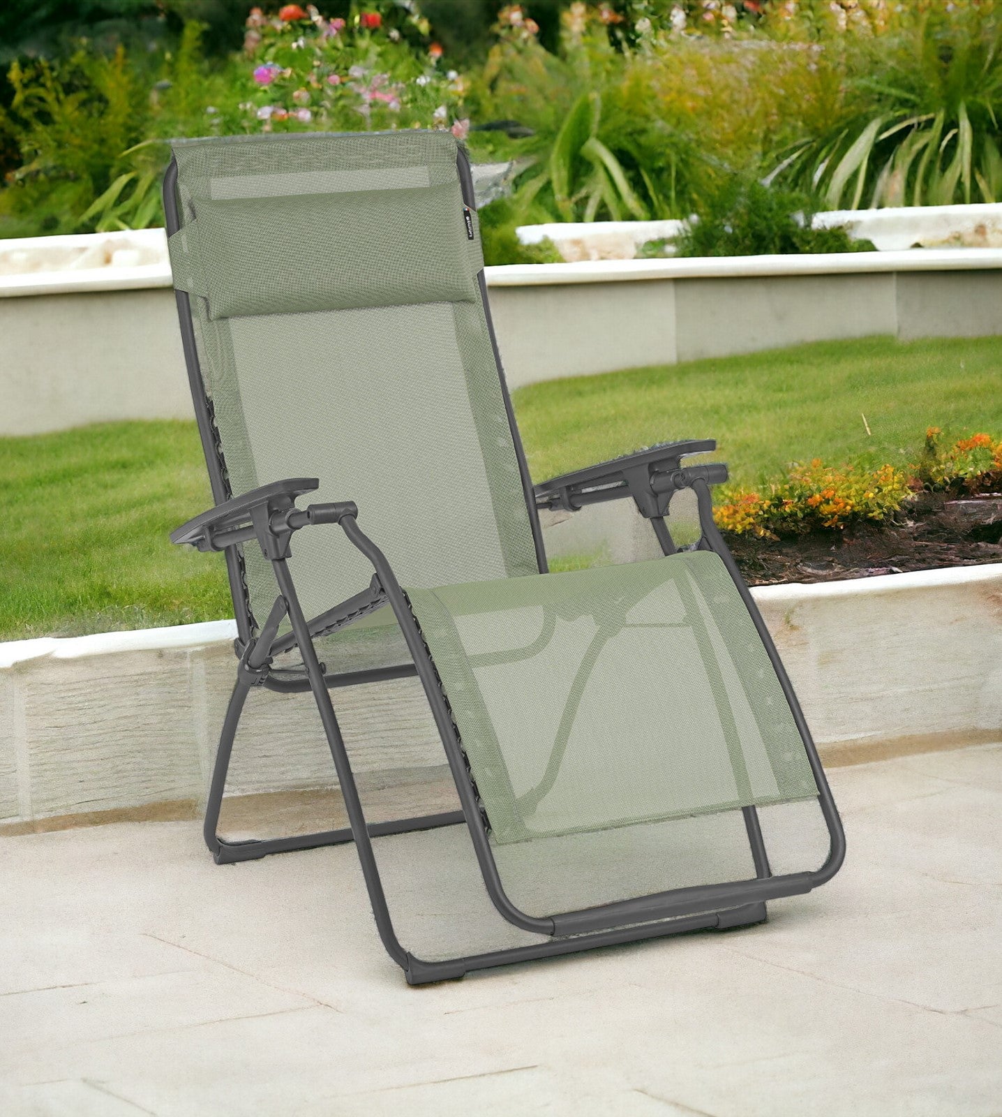 28" Blue Metal Outdoor Zero Gravity Chair with Blue Cushion