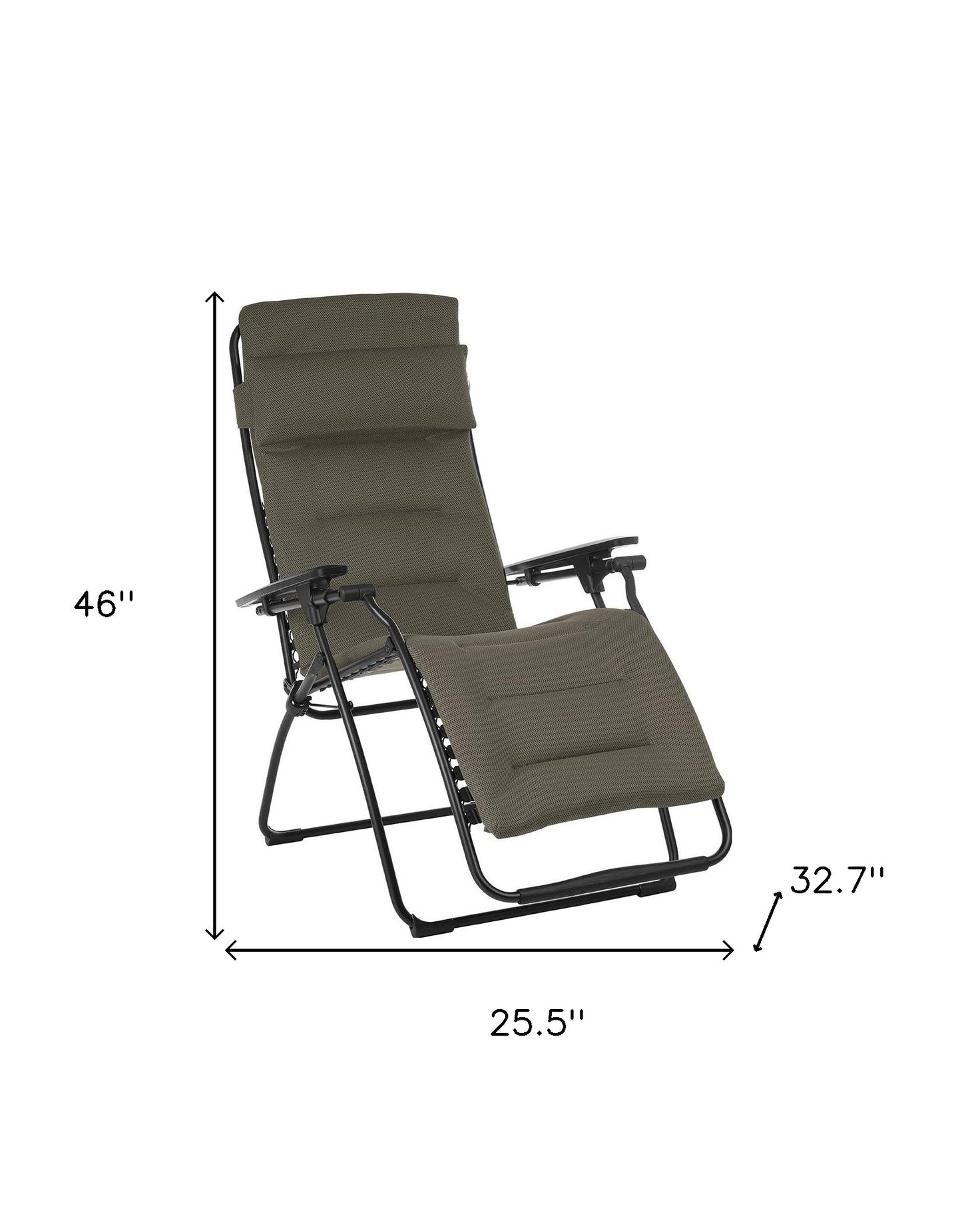 26" Black Steel Outdoor Zero Gravity Chair with Black Cushion