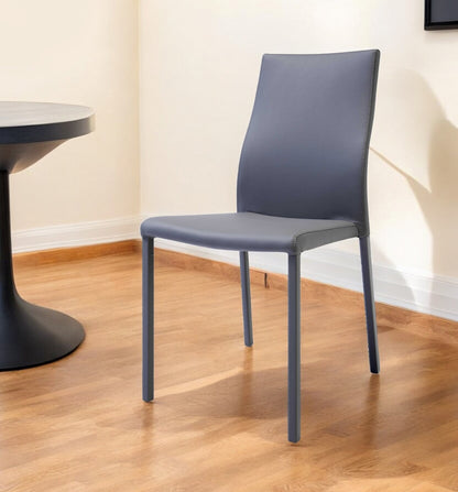 Gray Upholstered Faux Leather Dining Side Chair