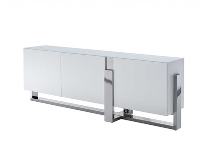 91" White Glass Frame Console Table