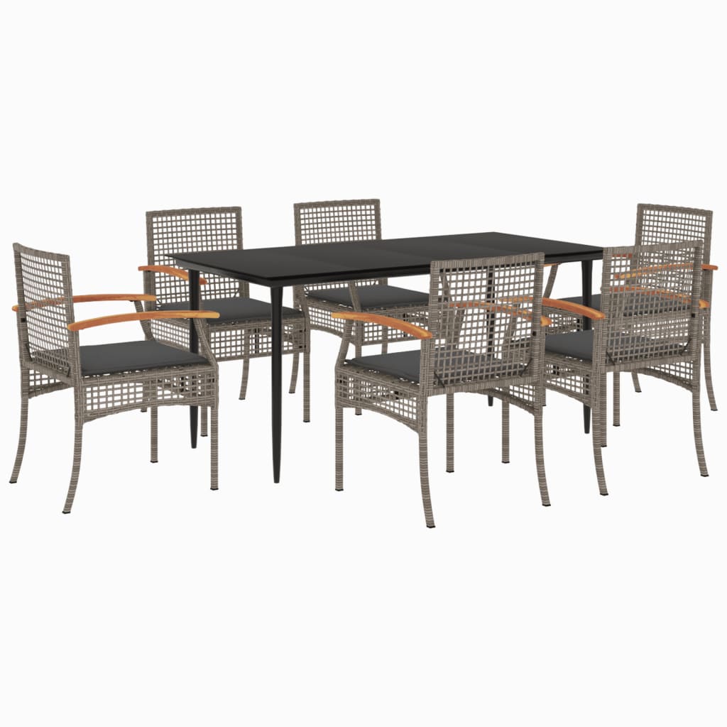 7 Piece Patio Dining Set with Cushions Gray Poly Rattan