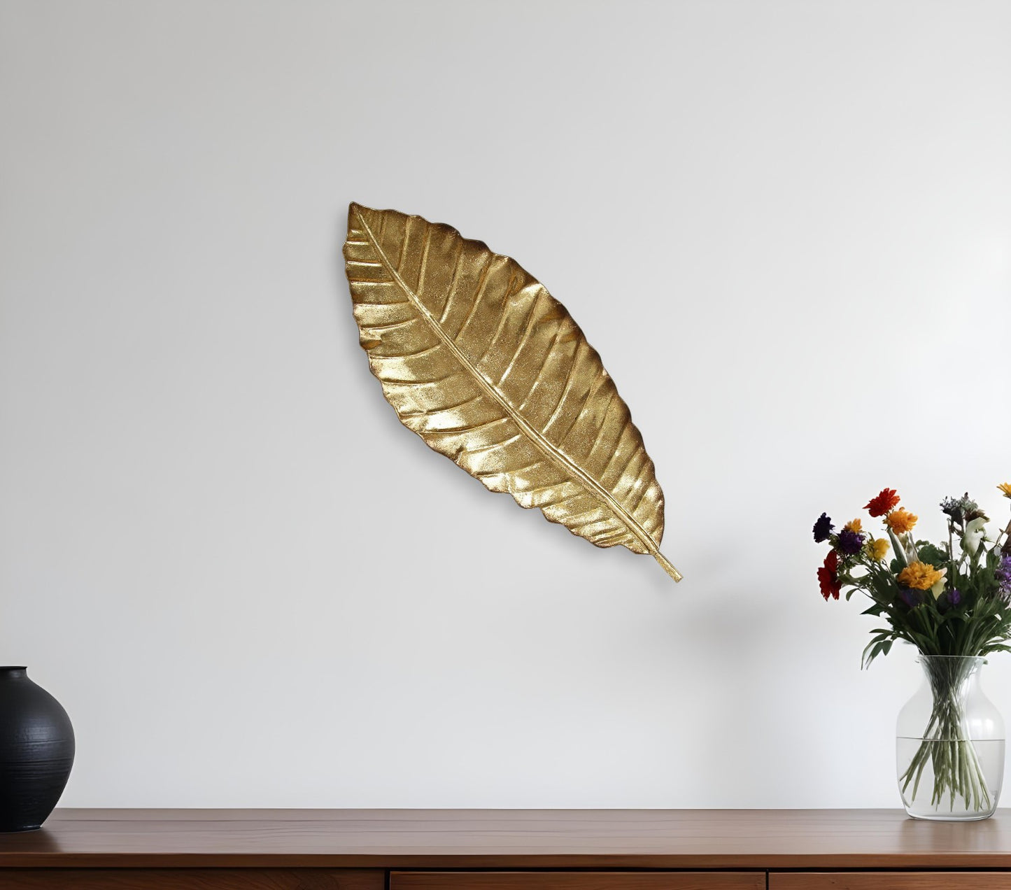 9" X 21" Gold Large Leaf Metal Wall Decor