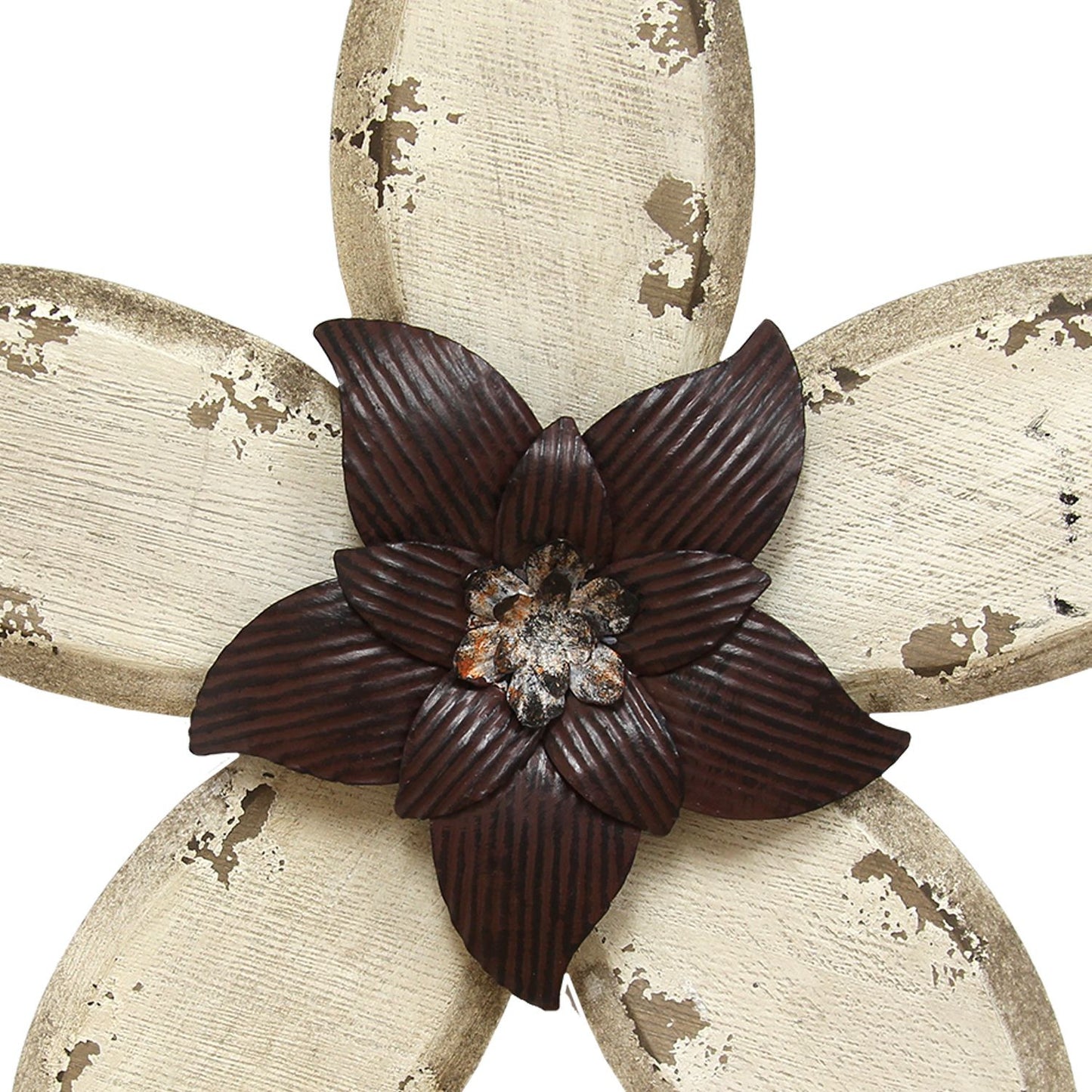 Antiqued Look Ivory And Espresso Metal Flower Wall Decor