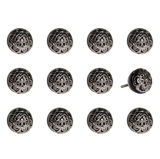 1.5" X 1.5" X 1.5" Black And Chrome  Knobs 12 Pack