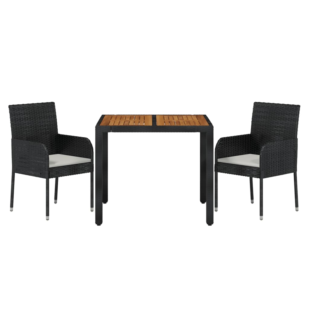 3 Piece Patio Dining Set with Cushions Black Poly Rattan