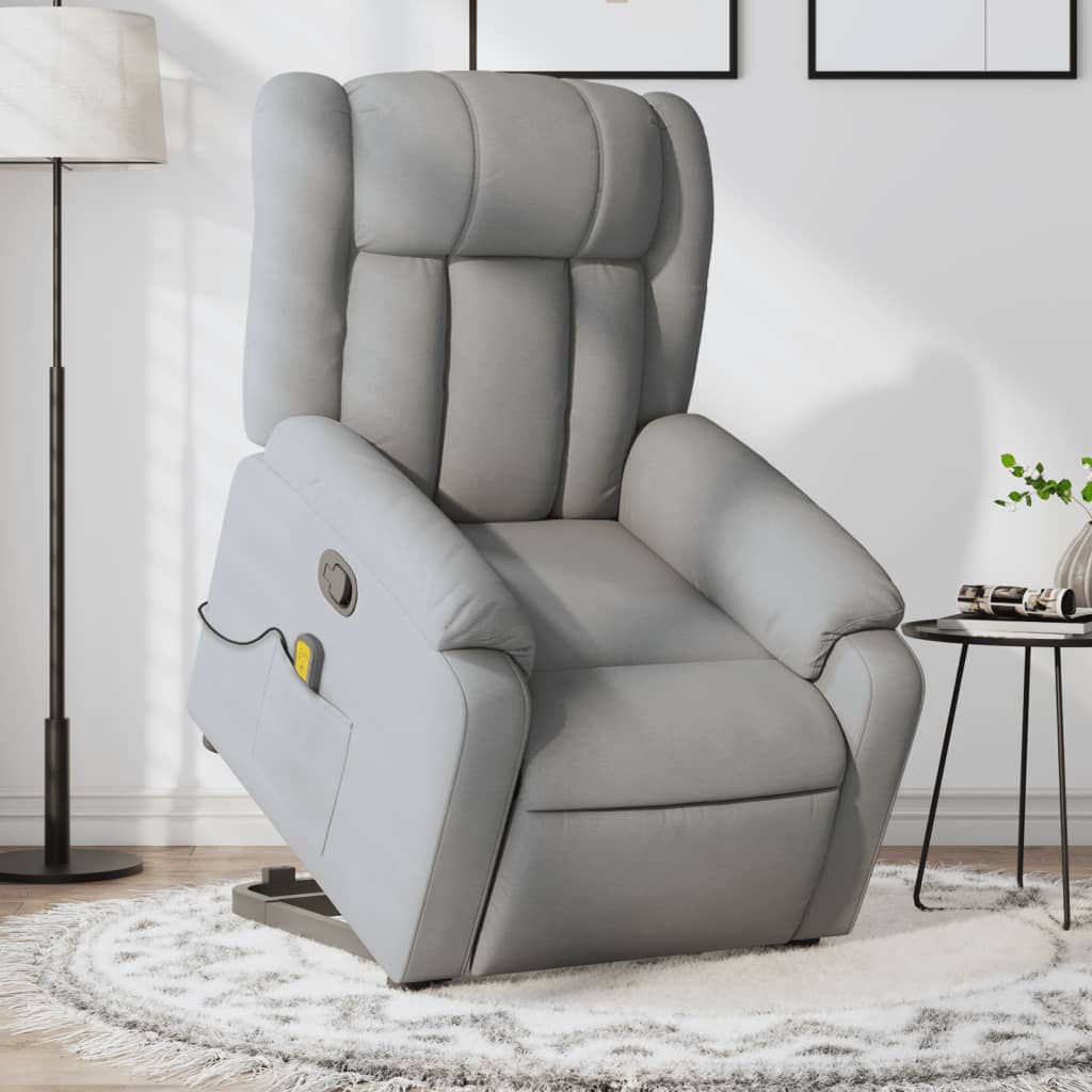 Stand up Massage Recliner Chair Light Gray Fabric