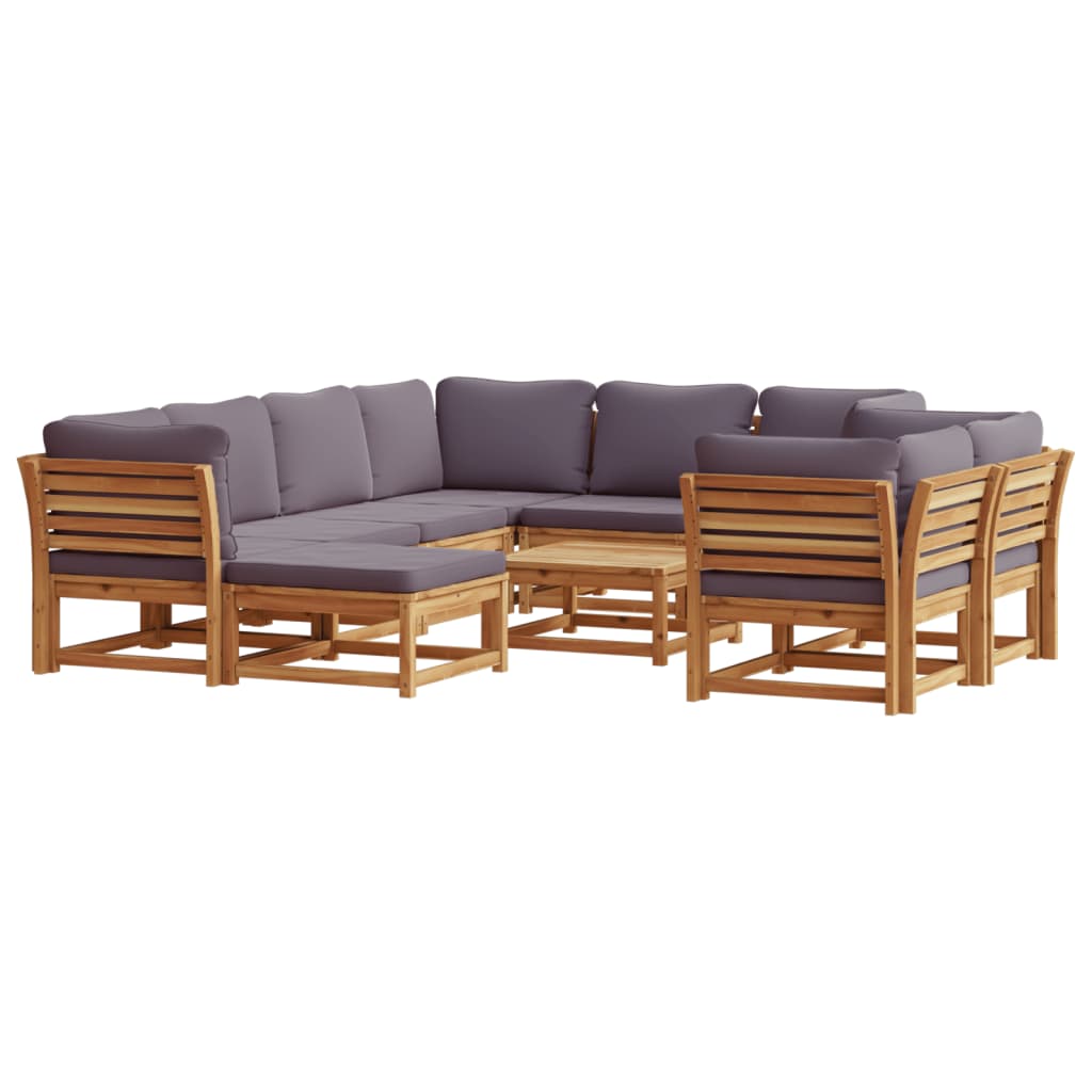 10 Piece Patio Lounge Set with Cushions Solid Wood Acacia