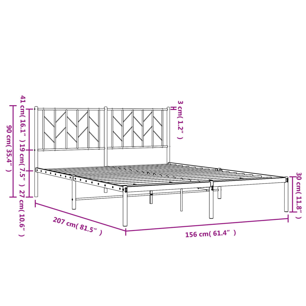 Metal Bed Frame without Mattress with Headboard White 59.1"x78.7"