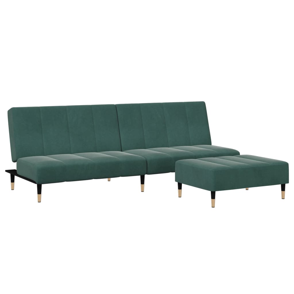 2-Seater Sofa Bed with Footstool Dark Green Velvet