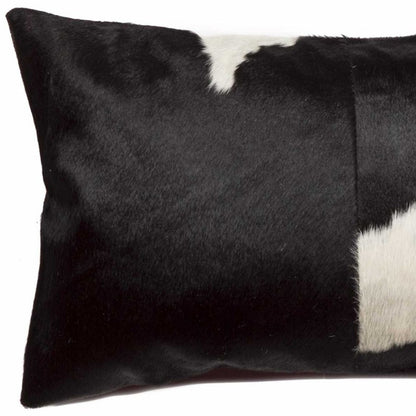 12" X 20" Black and White Cowhide Throw Pillow