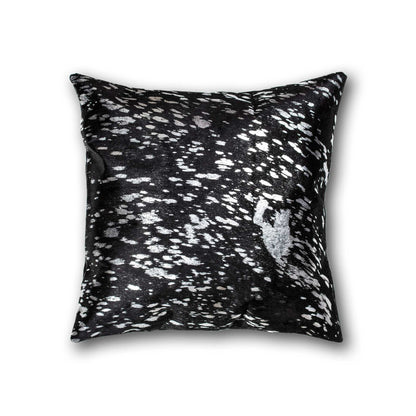 18" Black and Silver Cowhide Throw Pillow