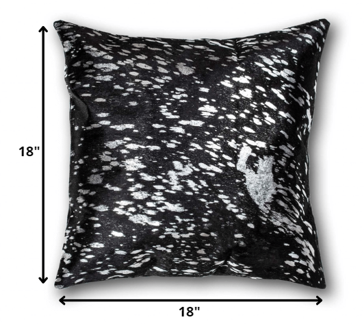 18" Black and Silver Cowhide Throw Pillow