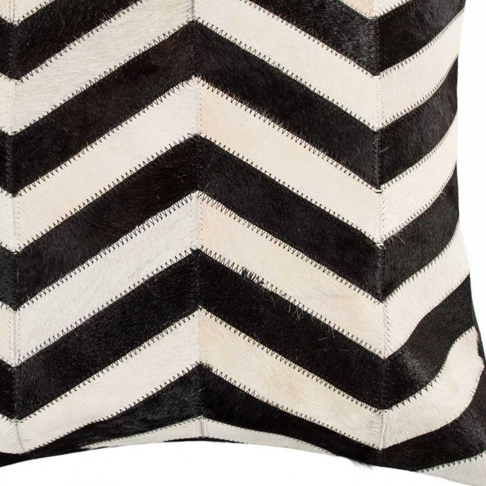 18" Black and Off White Cowhide Throw Pillow