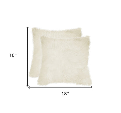 Set of Two 18" Natural Sheepskin Throw Pillows