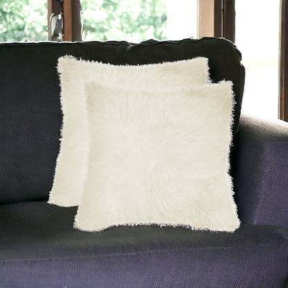 Set of Two 18" Natural Sheepskin Throw Pillows