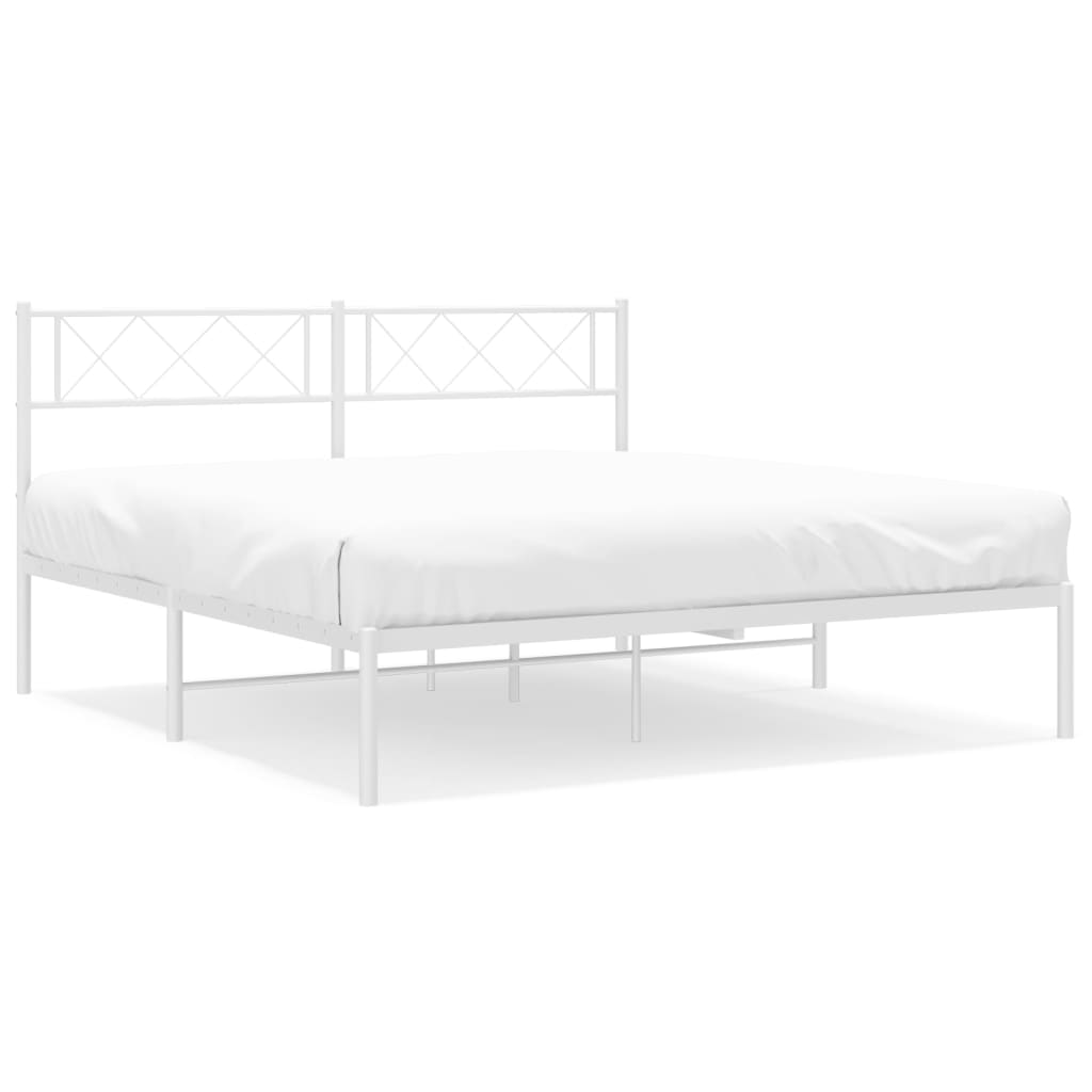 Metal Bed Frame without Mattress with Headboard White 53.1"x74.8"