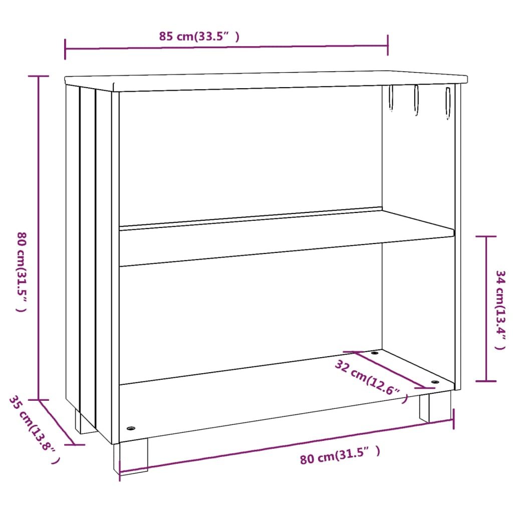 Sideboard HAMAR Dark Gray 33.5"x13.8"x31.5" Solid Wood Pine