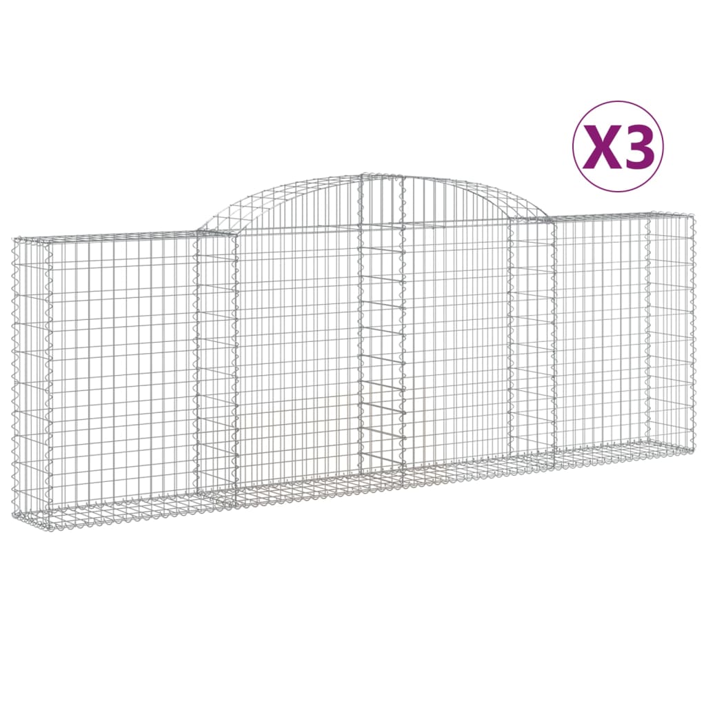 Arched Gabion Baskets 3 pcs 118.1"x11.8"x39.4"/47.2" Galvanized Iron