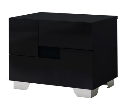 18" Black Two Drawers Metal Mirrored Nightstand