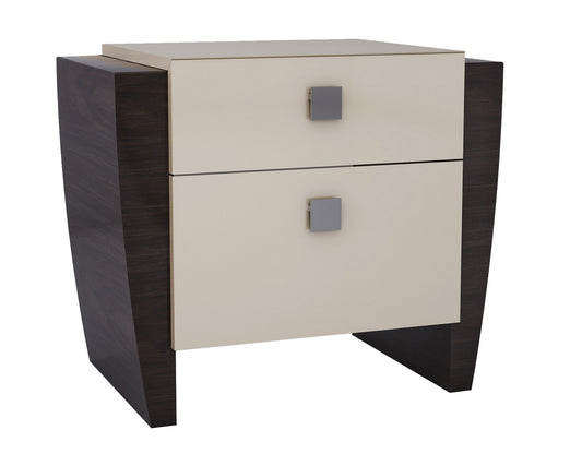 22" Beige and Dark Brown Two Drawer Wood Mirrored Nightstand With Storage