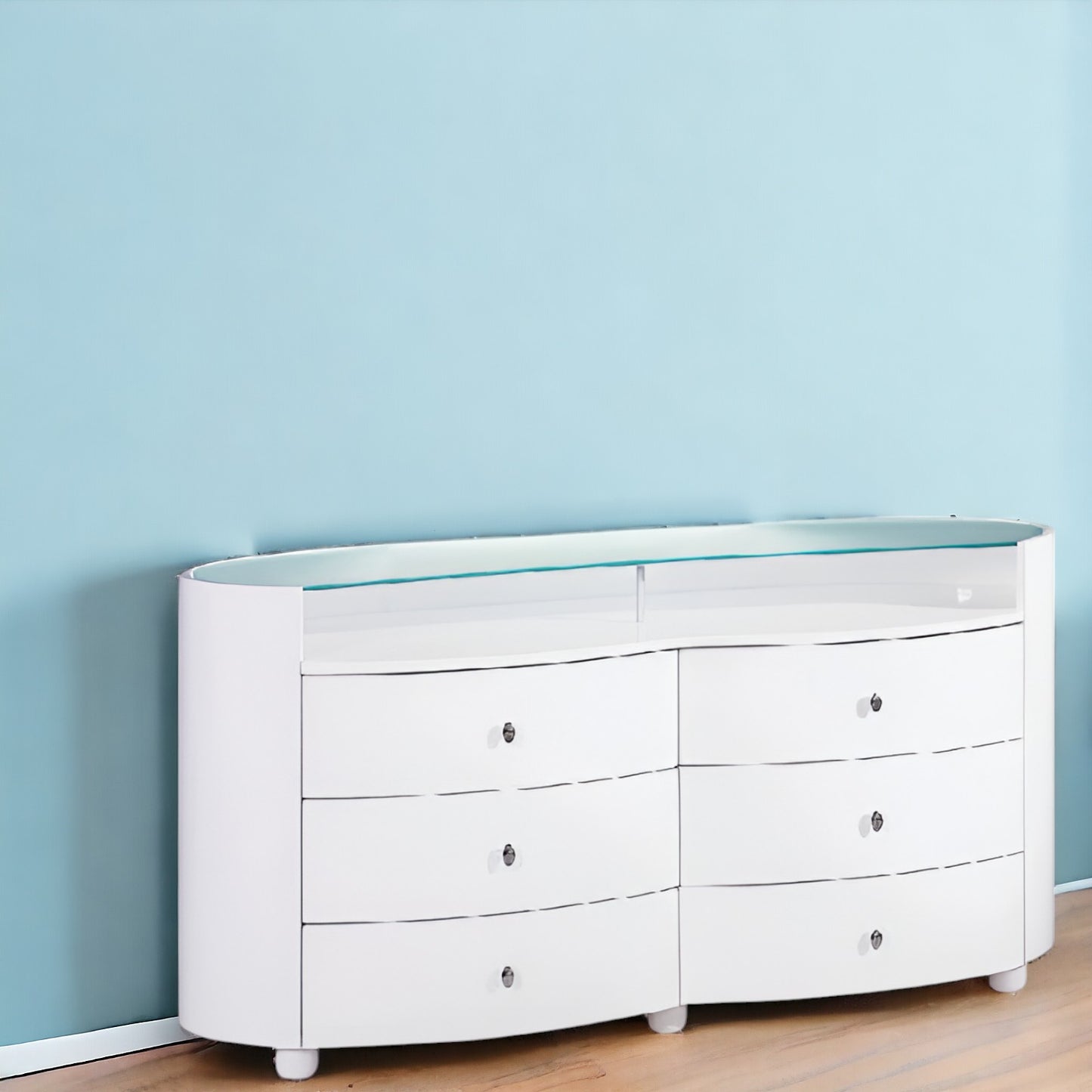 31" Sophisticated White High Gloss Dresser