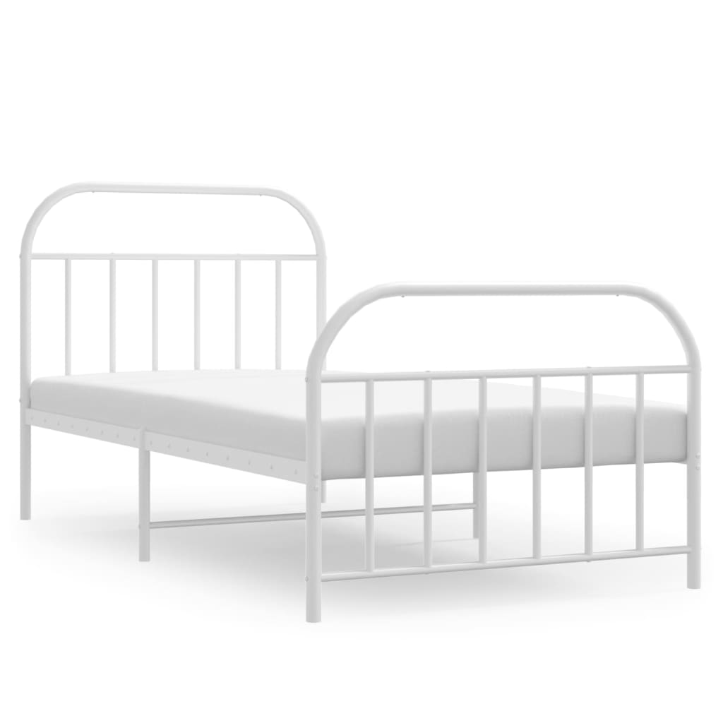 Metal Bed Frame without Mattress with Footboard White 39.4"x74.8"