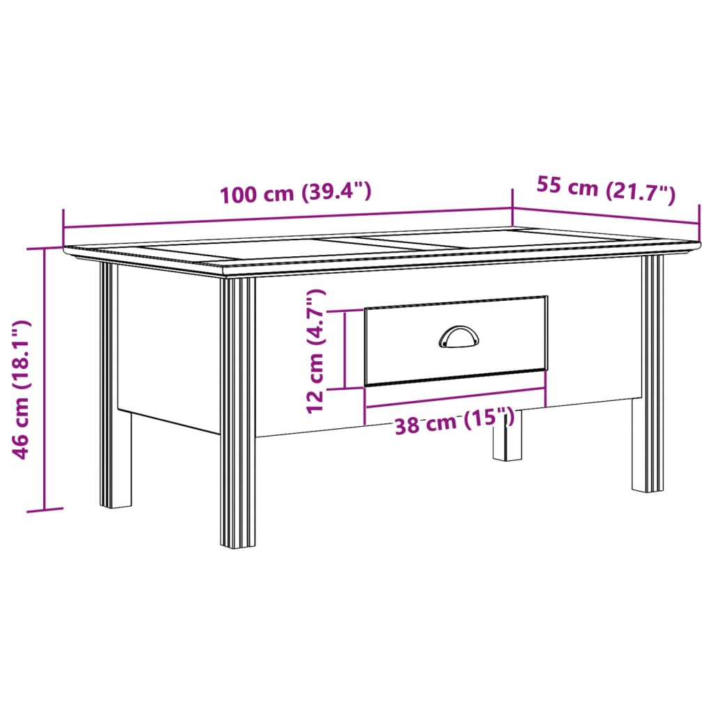 Coffee Table BODO Gray 39.4"x21.7"x18.1" Solid Wood Pine