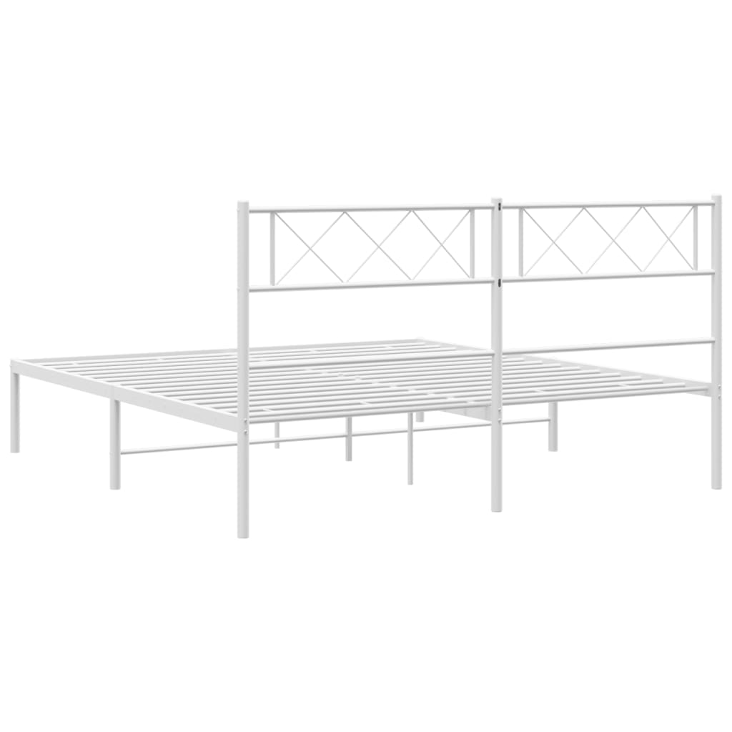 Metal Bed Frame without Mattress with Headboard White 53.1"x74.8"