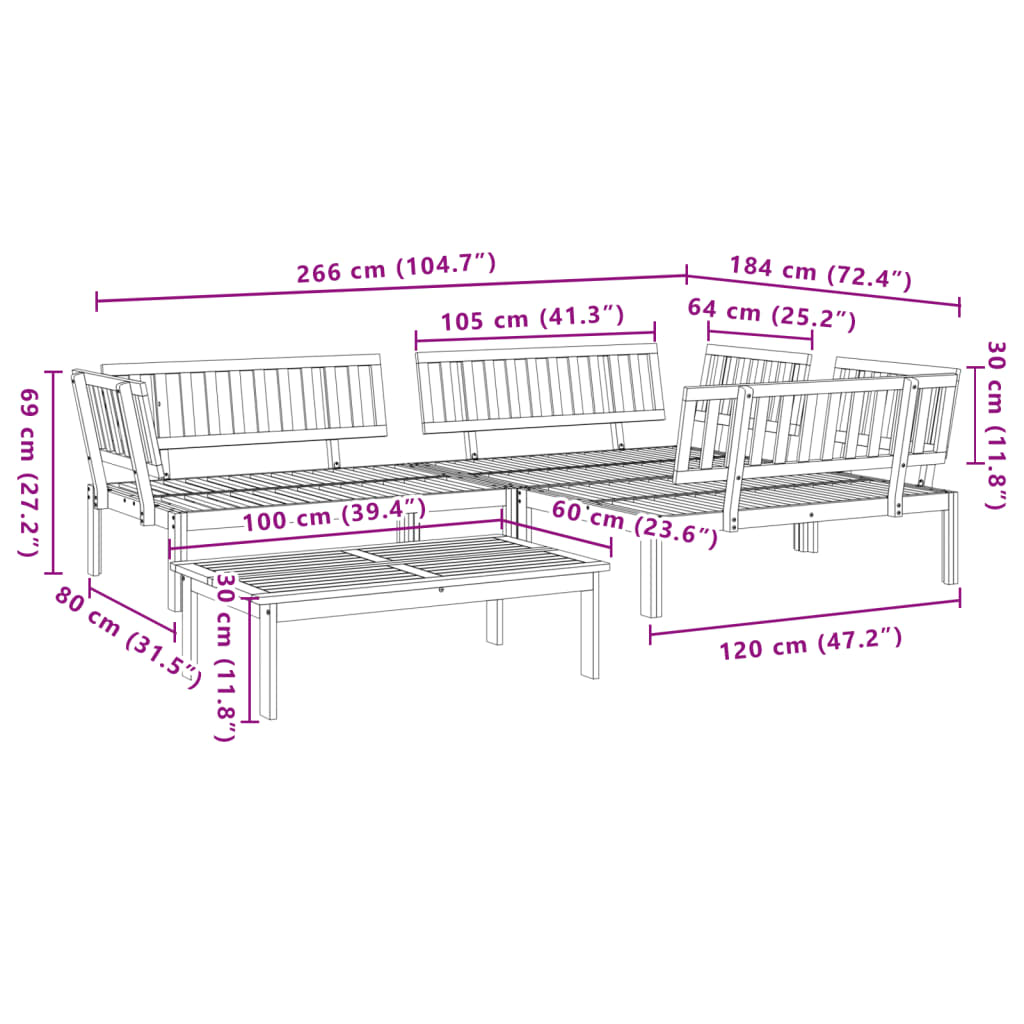 4 Piece Patio Pallet Sofa Set Solid Wood Acacia