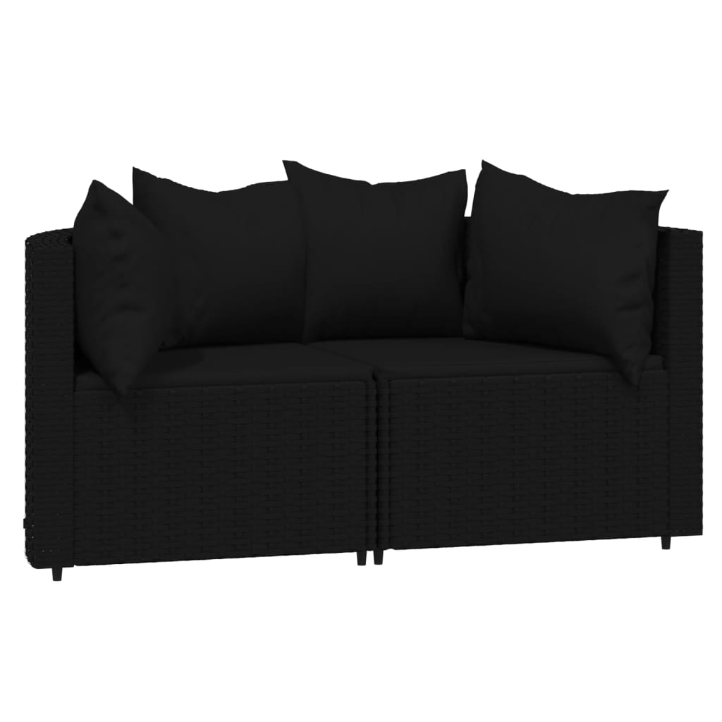 Patio Corner Sofas with Cushions 2 pcs Black Poly Rattan