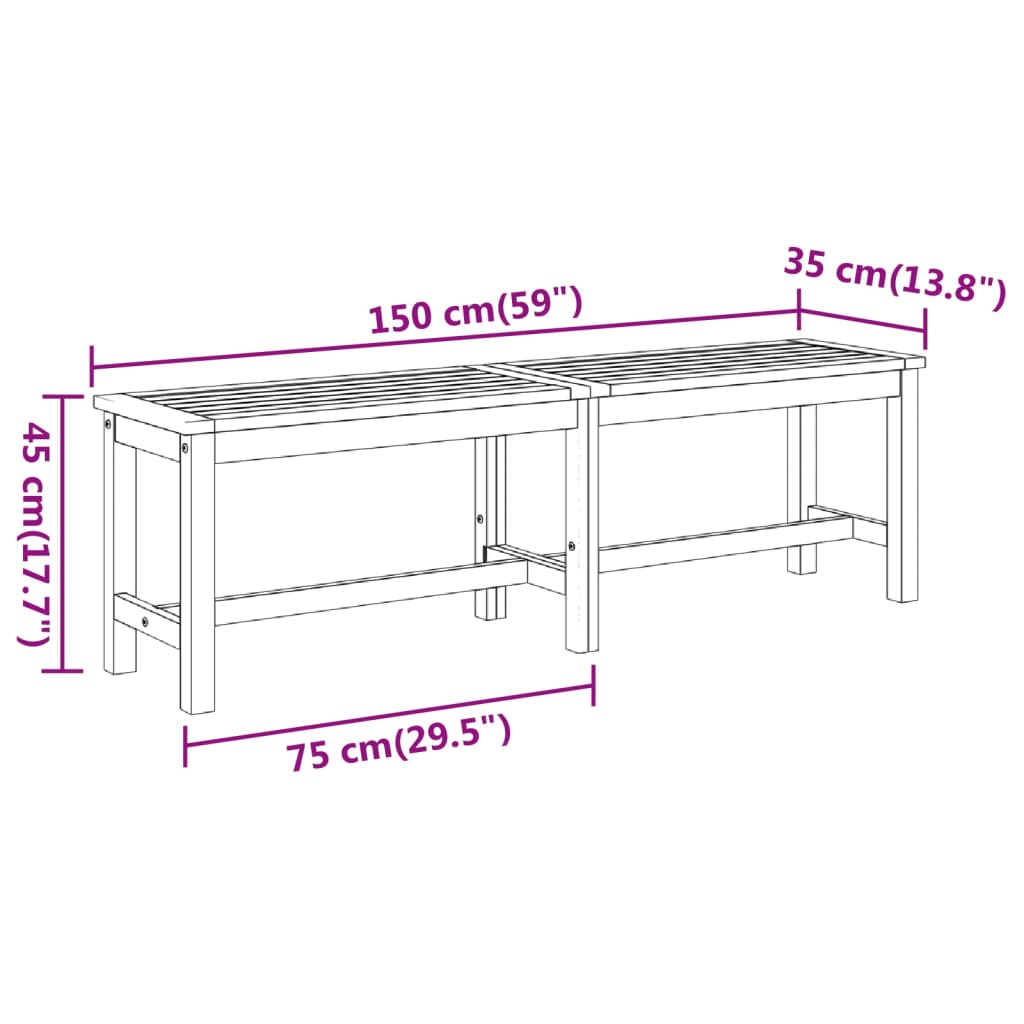 Patio Bench 59.1"x13.8"x17.7" Solid Wood Acacia