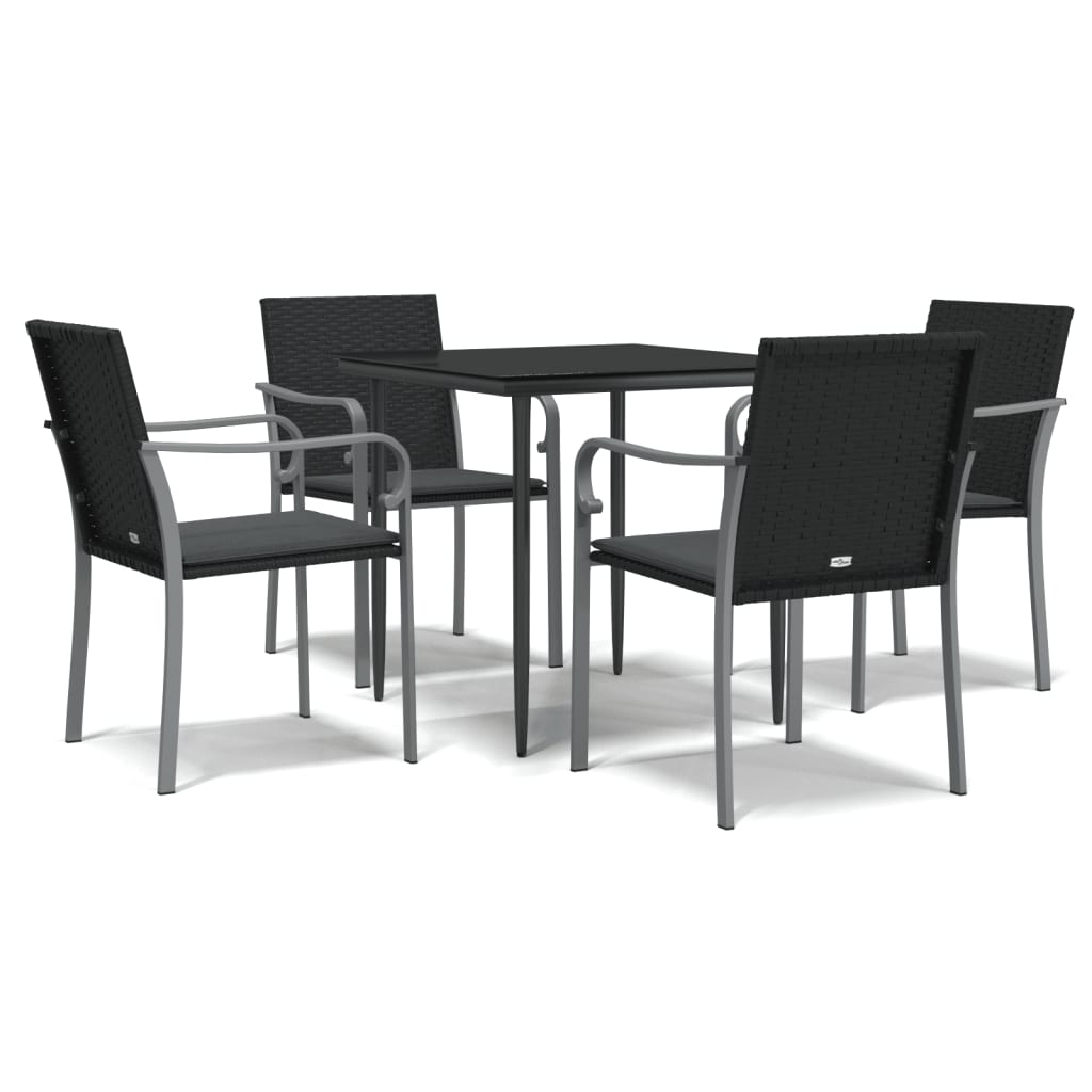 5 Piece Patio Dining Set with Cushions Poly Rattan and Steel